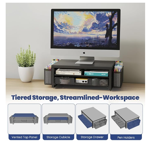 1 Paquete Metal Soporte Monitor Escritorio Organizador con Cajón