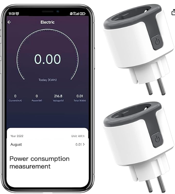 2 enchufes inteligentes, WiFi, 2,4 GHz, 16 A (3500 W) con medición de consumo de energía para Alexa y Google Home, color blanco