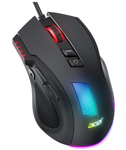 Acer Ratón Gaming para Juegos, RGB Mouse Gaming Ergonómico 12800 dpi