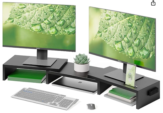 BONTEC Elevador Monitor de Madera para Doble Monitors, Soporte para Monitor Escritorio