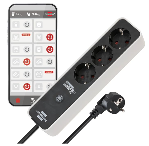 Brennenstuhl Connect Regleta Inteligente Ecolor con 3 Tomas programable (Regleta WiFi, Control por App o Voz, aplicación Gratuita,