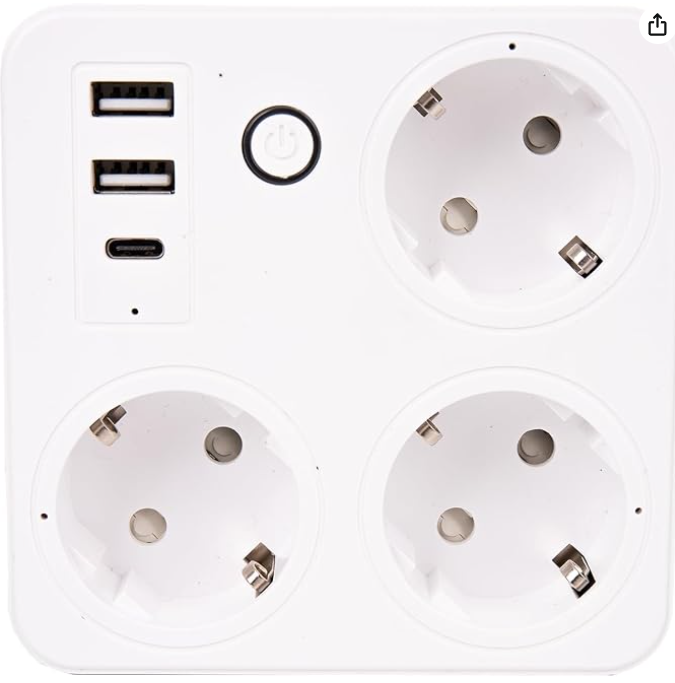 Cofan Regleta inteligente WiFi | 3 tomas + 2 puertos USB + 1 puerto USB-C