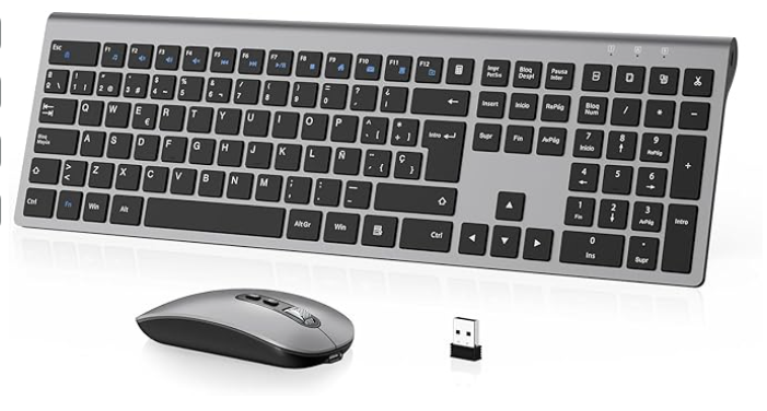 Combo Teclado y Ratón Inalámbrico- cimetech Teclado y ratón Recargable 2.4G, QWERTY Español Layout