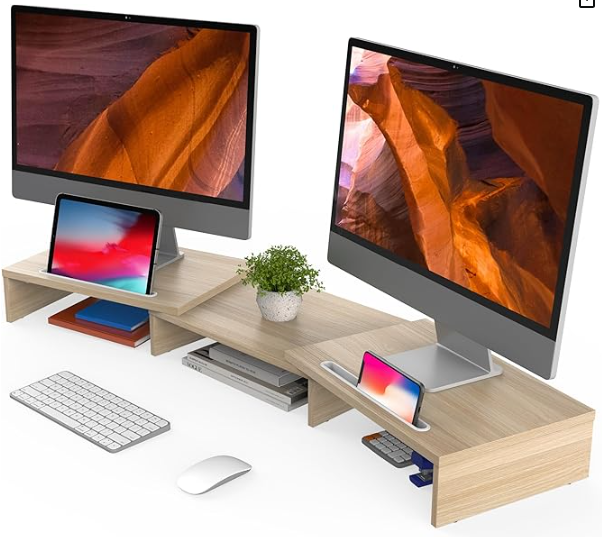 FITUEYES Soporte Monitor con Soporte Móvil Regulable Largo y Ángulo Roble