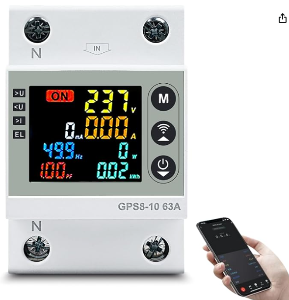 Jadeshay Disyuntor Diferencial WiFi 10mA-400mA 63A Medidor de Energía Intelligente Dispositivo de Protección contra Sobretensión Disyuntor Diferencial WiFi 10mA-400mA 63A Medidor de Energía Intelligente Dispositivo de Protección contra Sobretensión Subtensión y Fugas Pantalla a Color,Control Remoto Via Tuya App