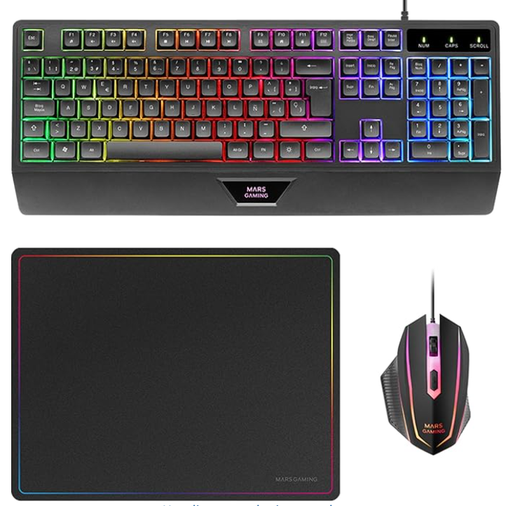 Mars Gaming MCP124, Layout Español, Combo Gaming 3en1, Teclado Ergonómico