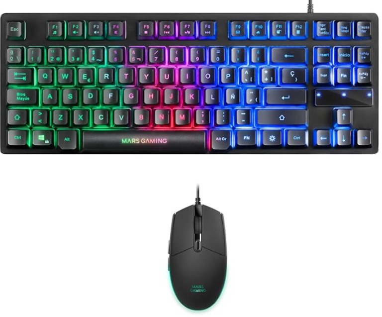 Mars Gaming MCPTKL, Idioma Español, Combo Gaming TKL con Teclado H-Mech RGB