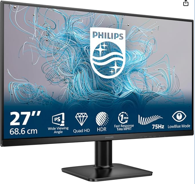 PHILIPS 27E2N1500L Monitor 27 Pulgadas 75Hz Panel IPS, 4ms GtG, HDR10, (2560x1440 HDMI 1x 1.4 DP 1x 1.4) Negro