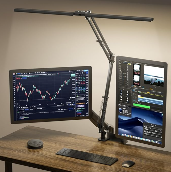 SKYLEO Lámpara LED Escritorio, ​Lámpara de Escritorio de Doble Cabezal