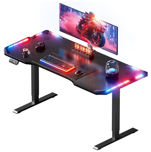 OLAVERO LED Escritorio Elevable Eléctrico 120 x 60 cm, Mesa Gaming Elevable con 2 Control de Memoria, Mesa Regulable Altura