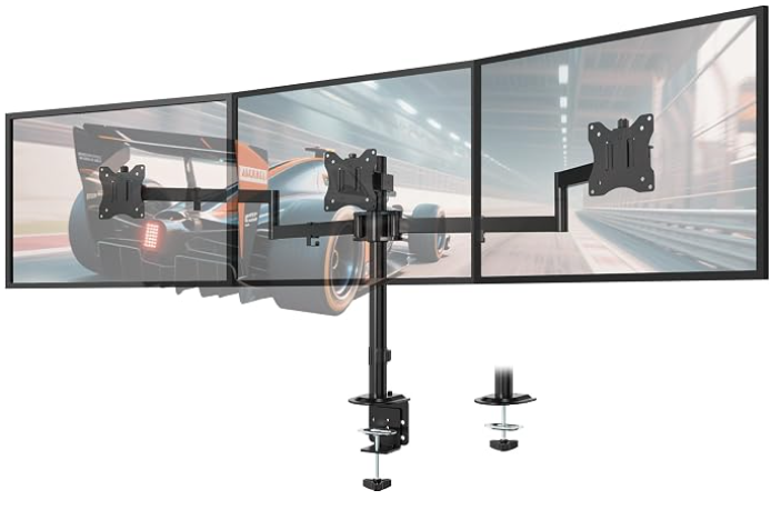 Soporte Triple para 3 Monitores 27" - Brazo Articulado con Fijación de Mesa