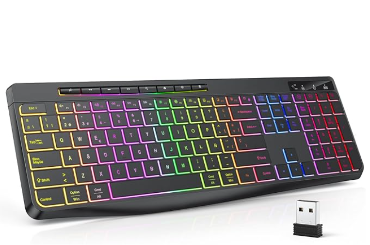 TECURS Teclado Gaming inalámbrico- Teclado inalámbrico Silencioso de 2,4 GHz, Retroiluminación, Ergonómico