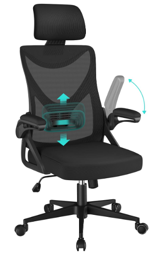 Yaheetech Silla de Oficina Ergonomica con Soporte Lumbar Escritorio Negro